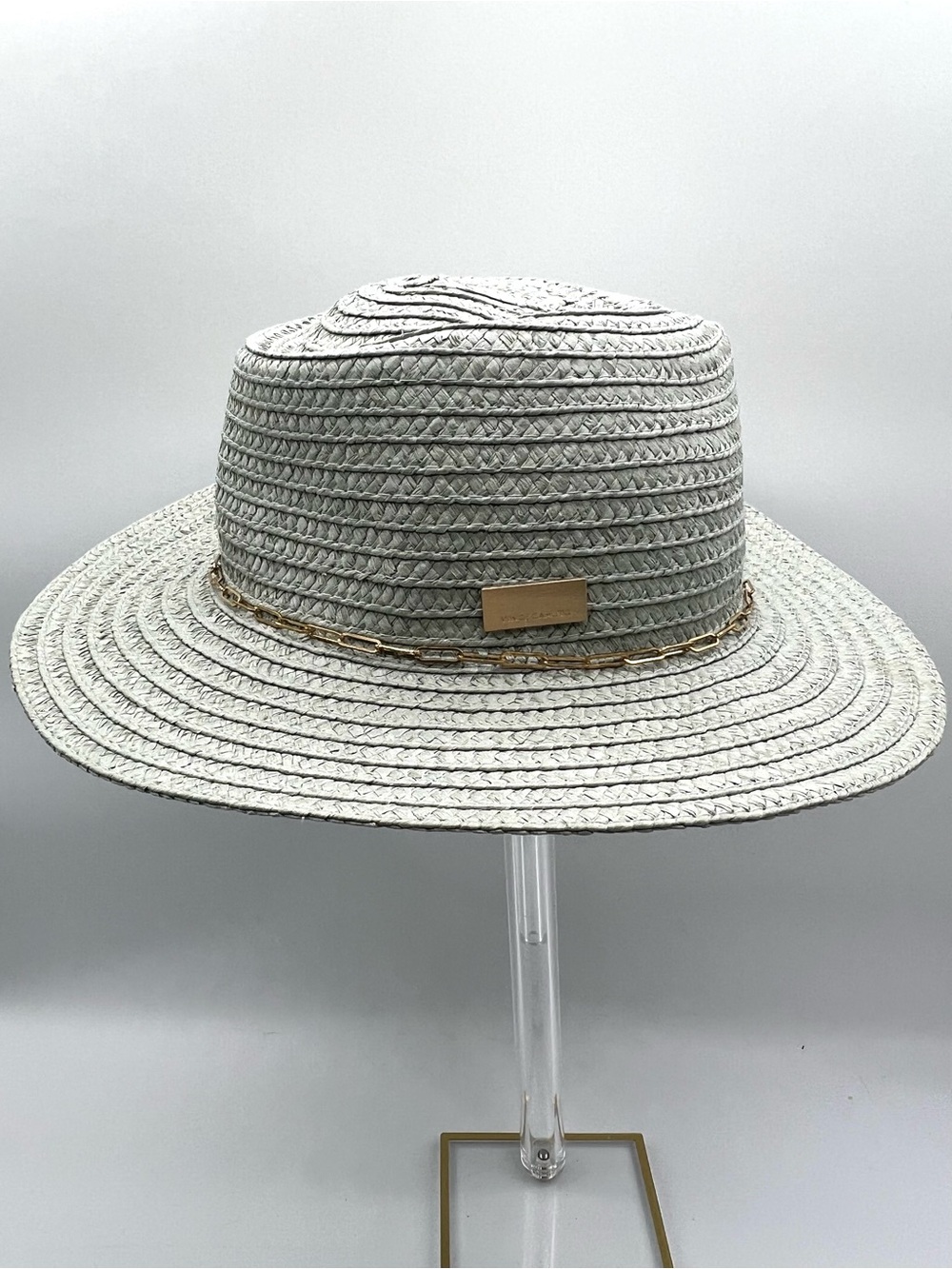 Vince Camuto Seafoam/Sage Straw Sun Hat Gold Chain Accent Wide Brim EUC - Picture 3 of 13